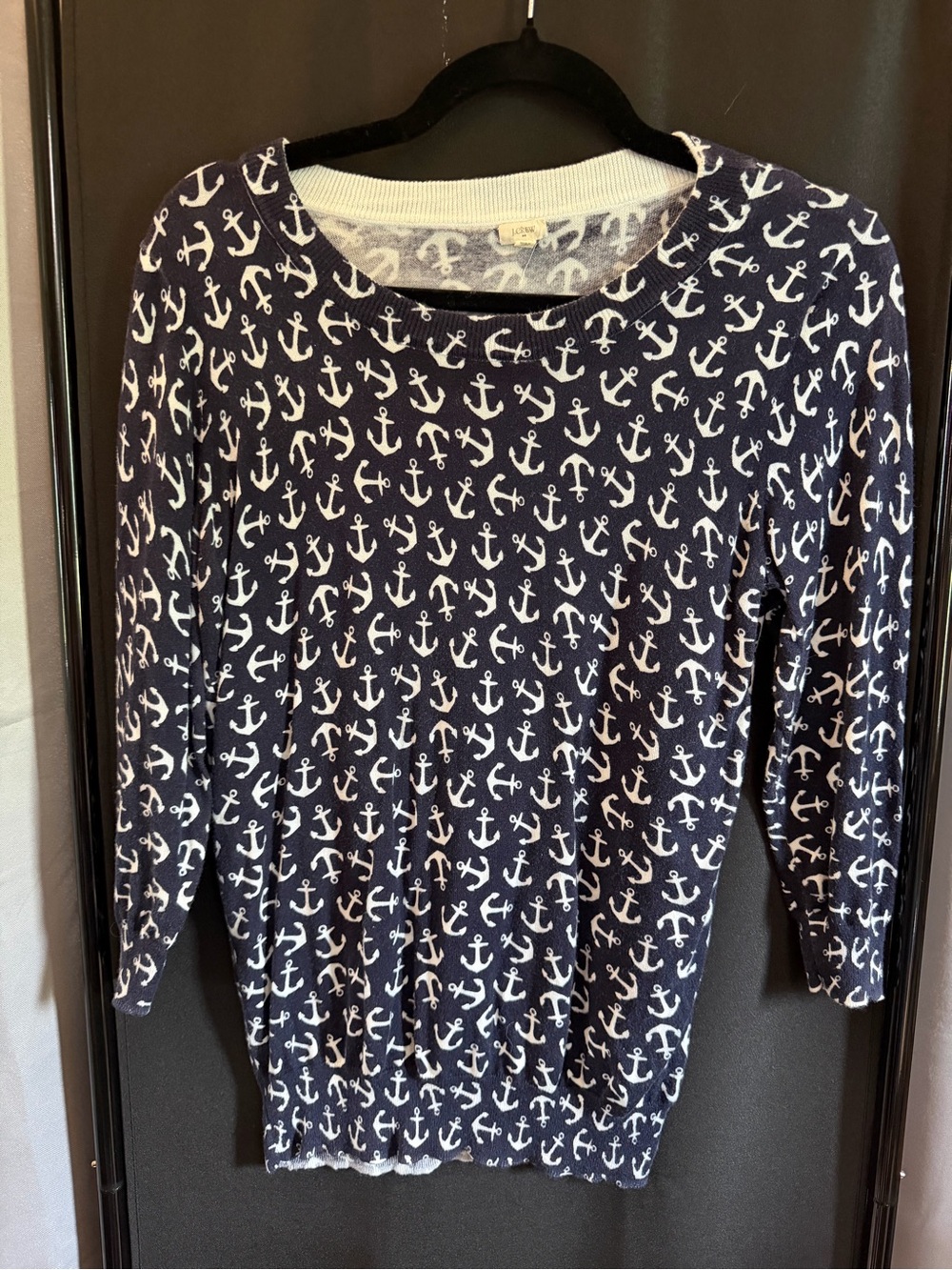 J. Crew Navy and White Anchor Print Long Sleeve Top